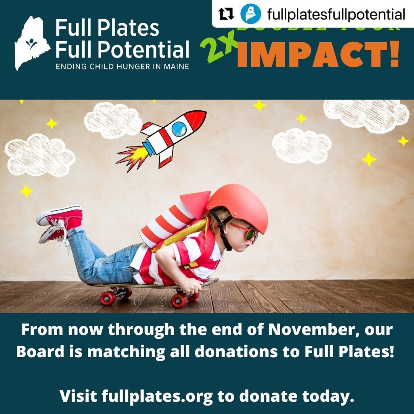 Molly is on the Board of Directors of @fullplatesfullpotential - an organization that is full of energetic and passionate people fighting to end childhood food insecurity in Maine. Please consider making a donation that will go the extra mile with a 