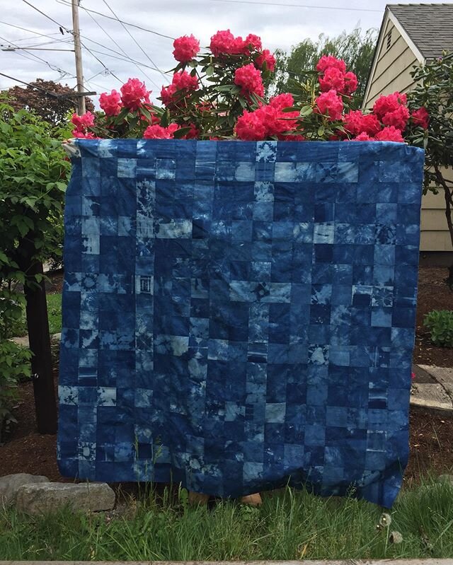 Finished sewing my first quilt top! used 4&rdquo; squares that @jamincshepherd &amp; I indigo dyed, ended up measuring 60 inches square. Going to be the perfect park picnic blanket I think once @jamin makes the back side for our double sided quaranti