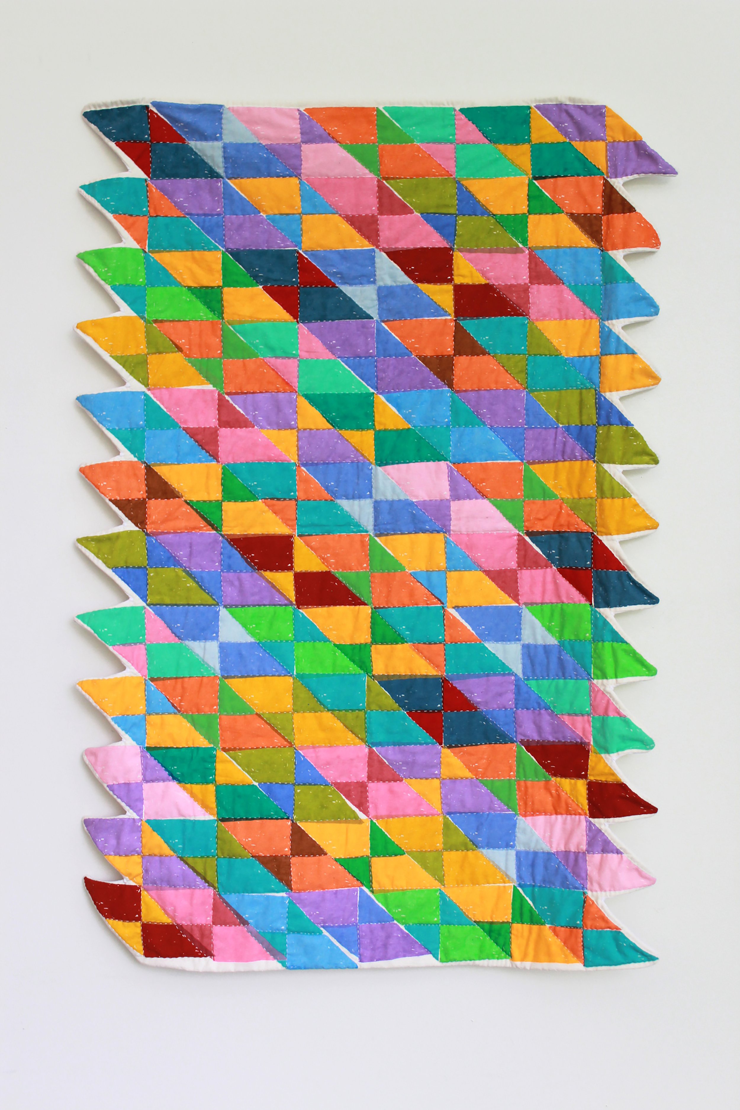  “Rectangle, Triangle, Parallelogram”, 42” x 29”, screen-print, cotton fabric, cotton batting, sashiko thread, 2021-2022   