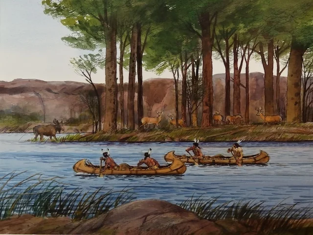 CANOE BY THE RIVER | Enemy Arrows by Will O'Hara | illustration by artist Tom McNeely