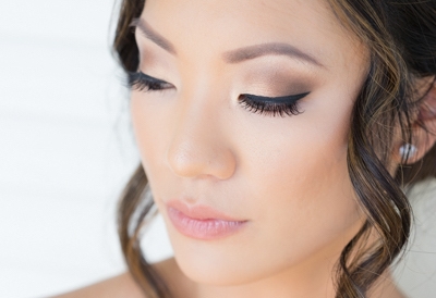 Asian Bridal hairstyle and Makeup with Smokey Eye and Eyelash Extensions. Wedding Hair and Beauty by Vanity Belle in Orange County (Costa Mesa) and San Diego (La Jolla) 