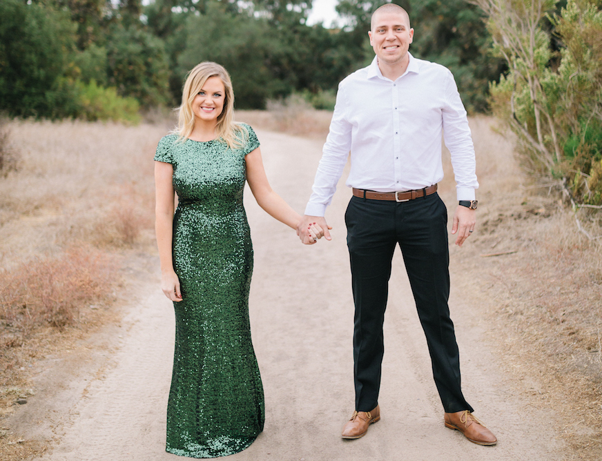 Green dress engagement photos top
