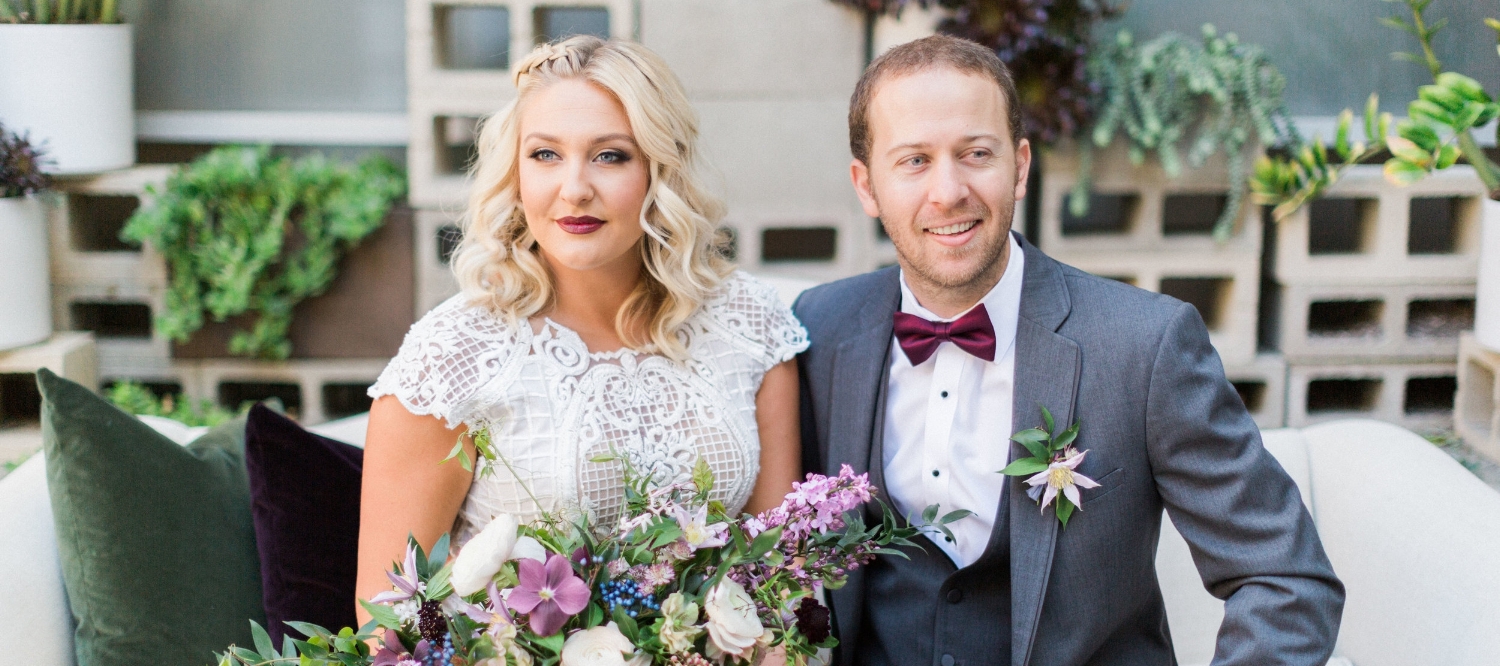 Blonde Wedding Photos with Braided Curled Hair Down and Brick Red Lipstick. Bridal Hairstyles and Makeup by Vanity Belle in Orange County (Costa Mesa) and San Diego (La Jolla) 