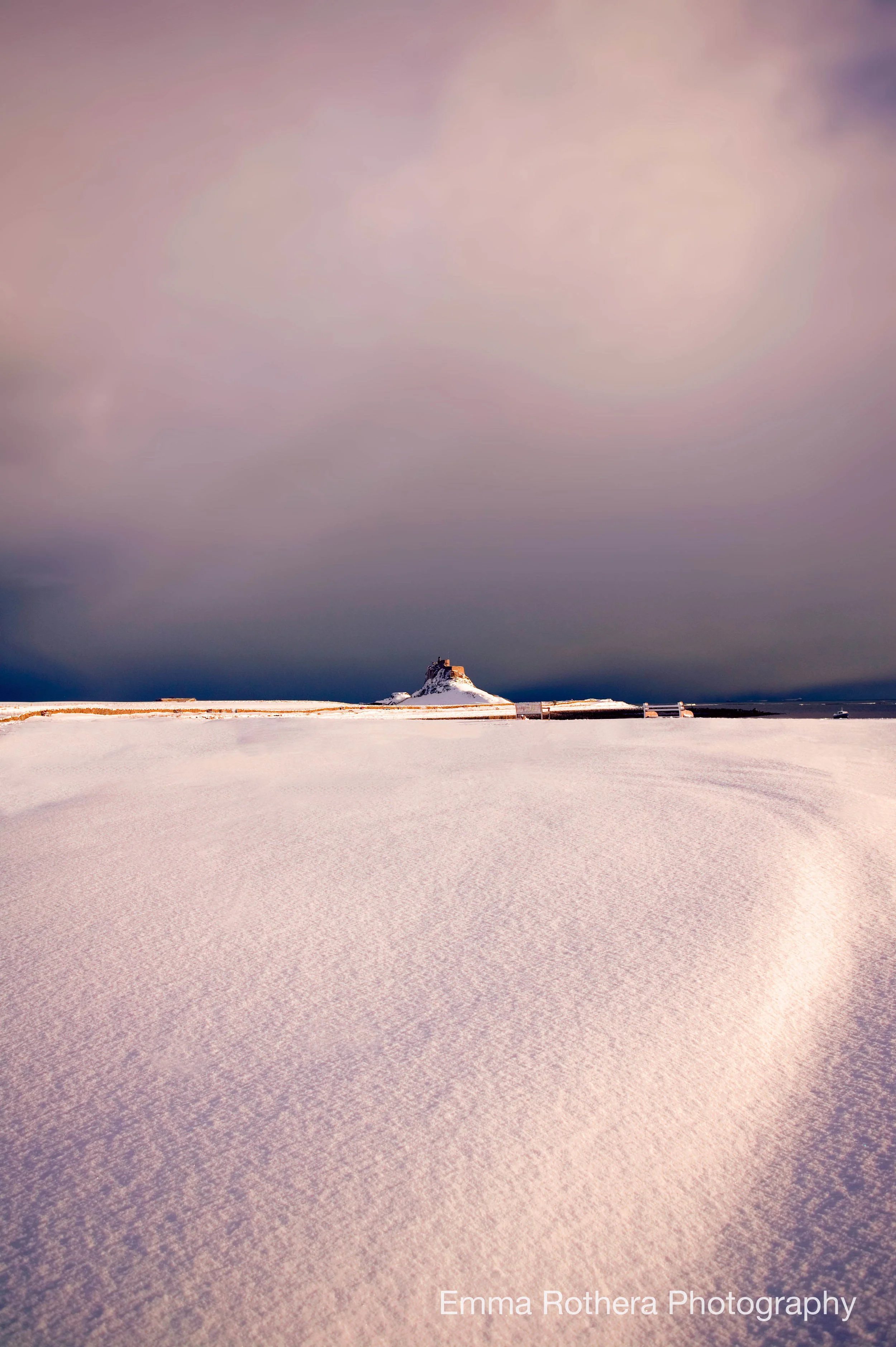 Lindisfarne Castle Snow, Holy Island, Northumberland
