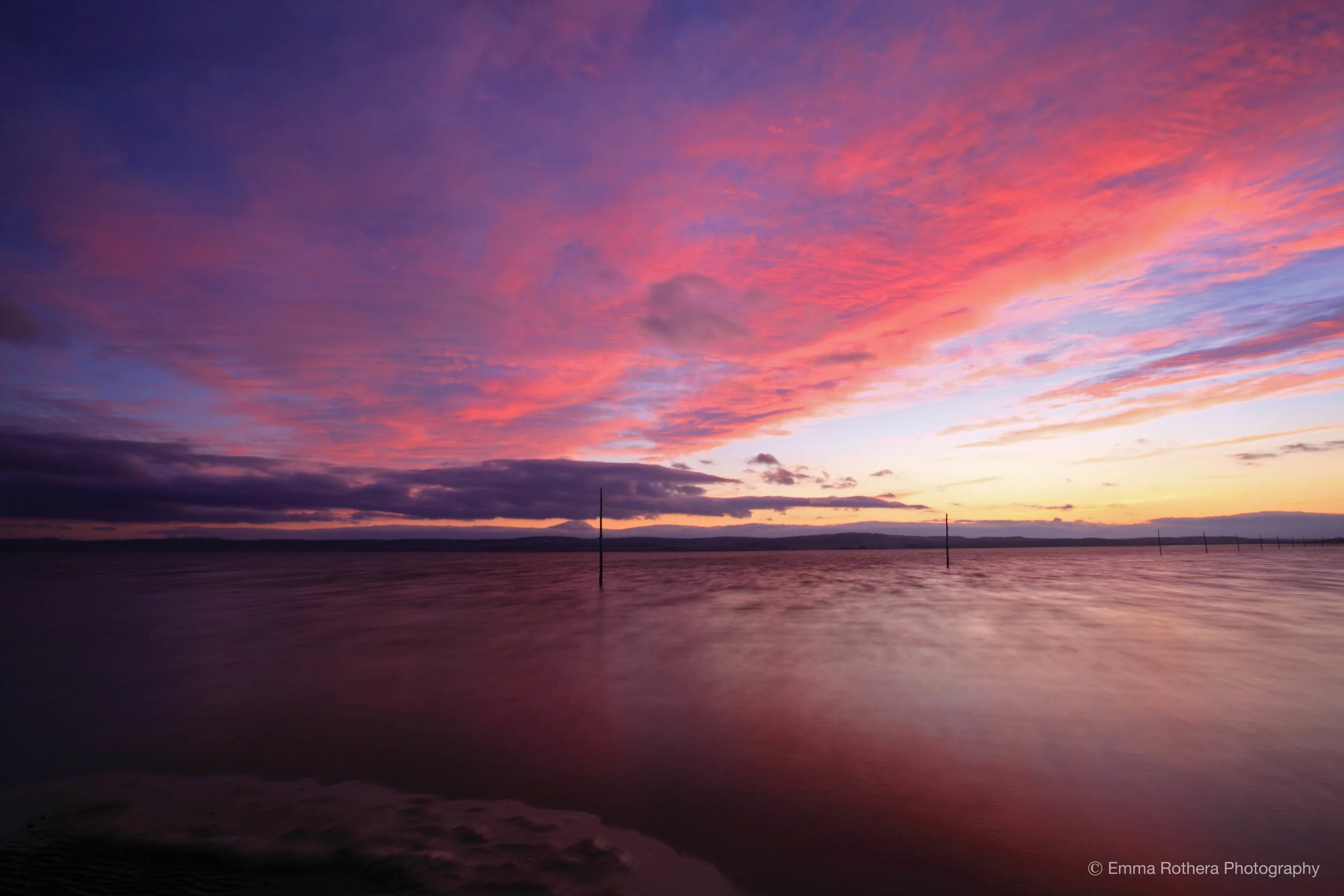 High Water at Last Light, Red Sky at night, Holy Island, Northumberland