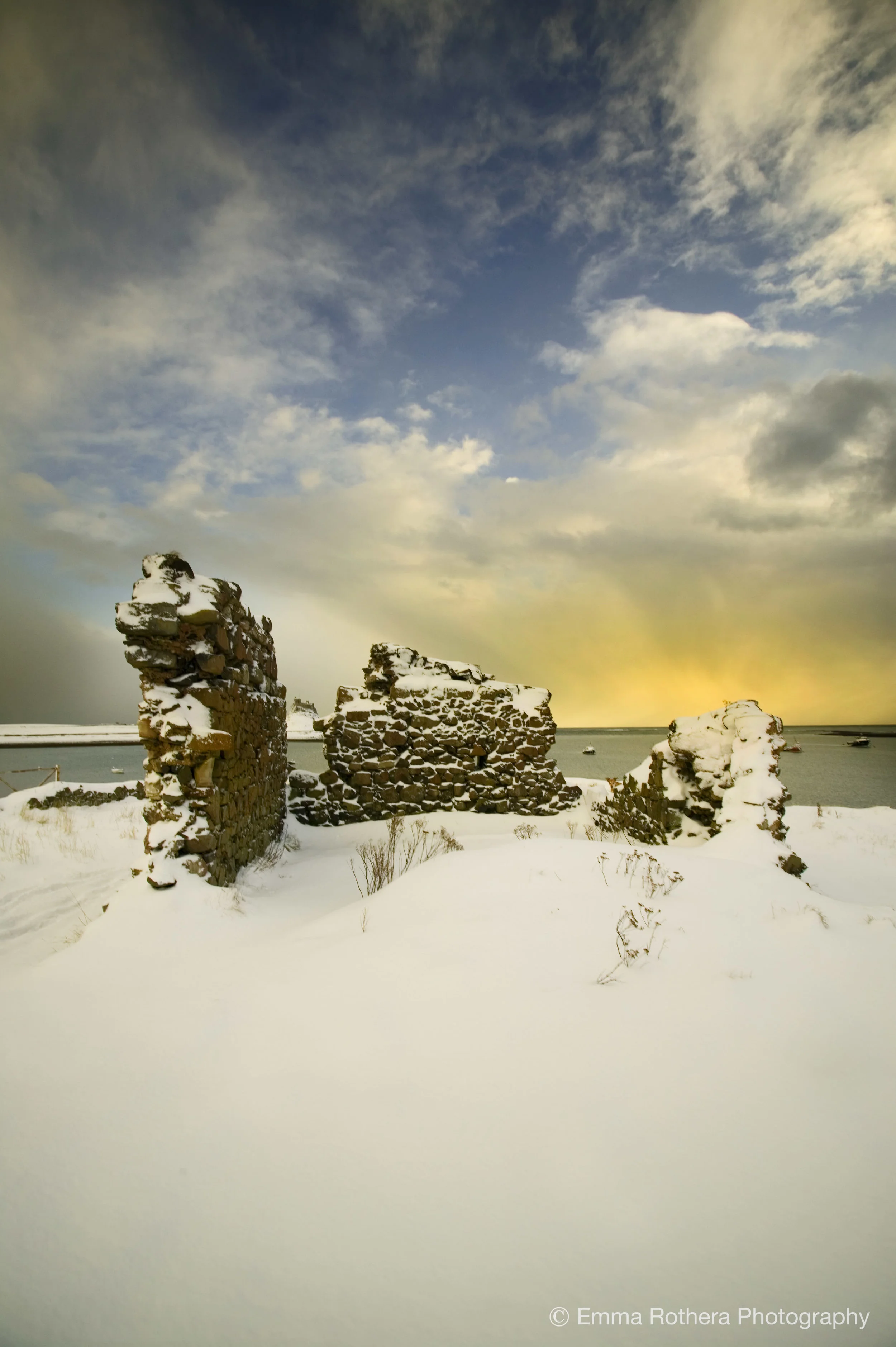 The Old Fort, Lindisfarne Castle Snow View, Holy Island, Northumberland