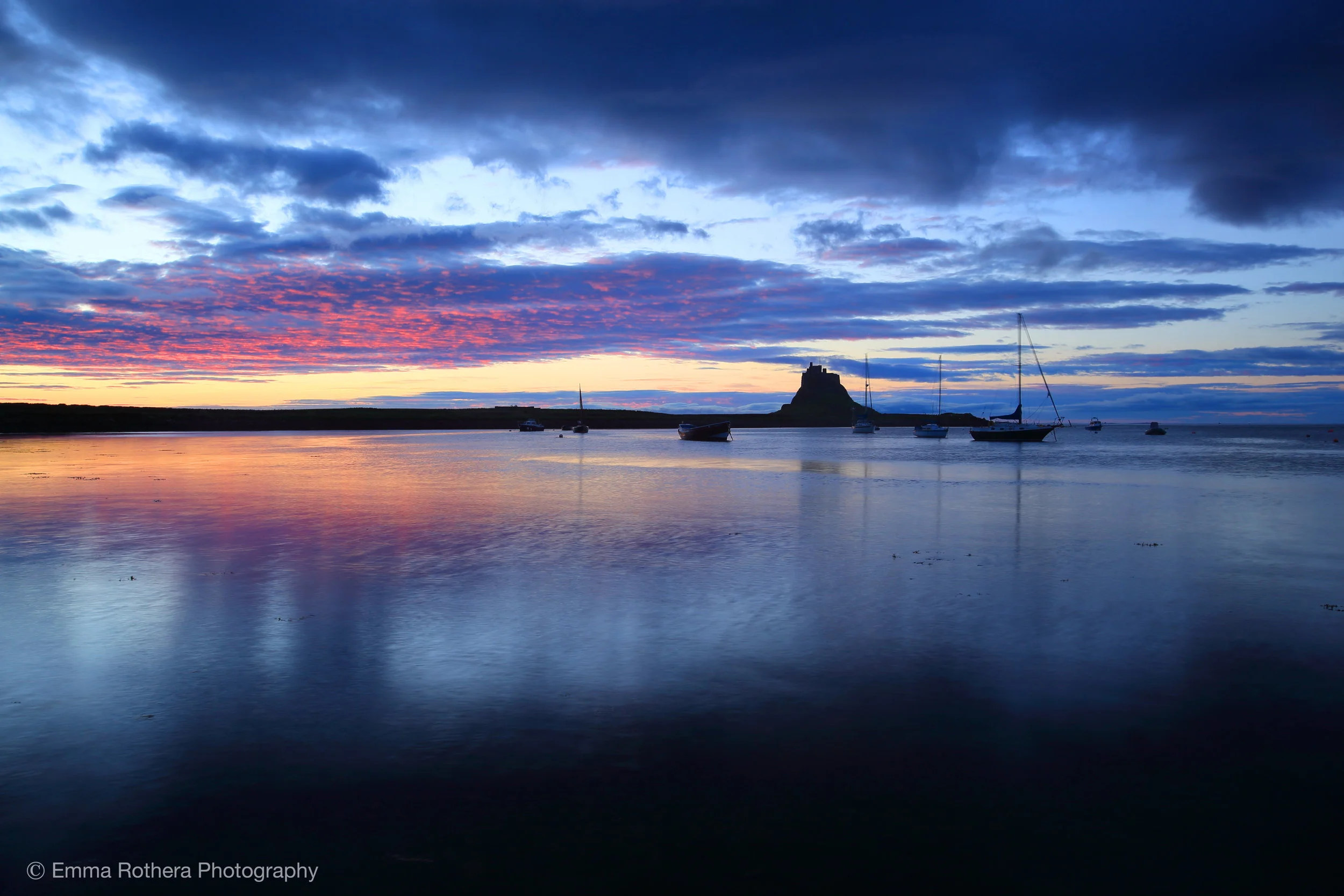 Lindisfarne Castle over Water, Summer First Light, Holy Island, Northumberland