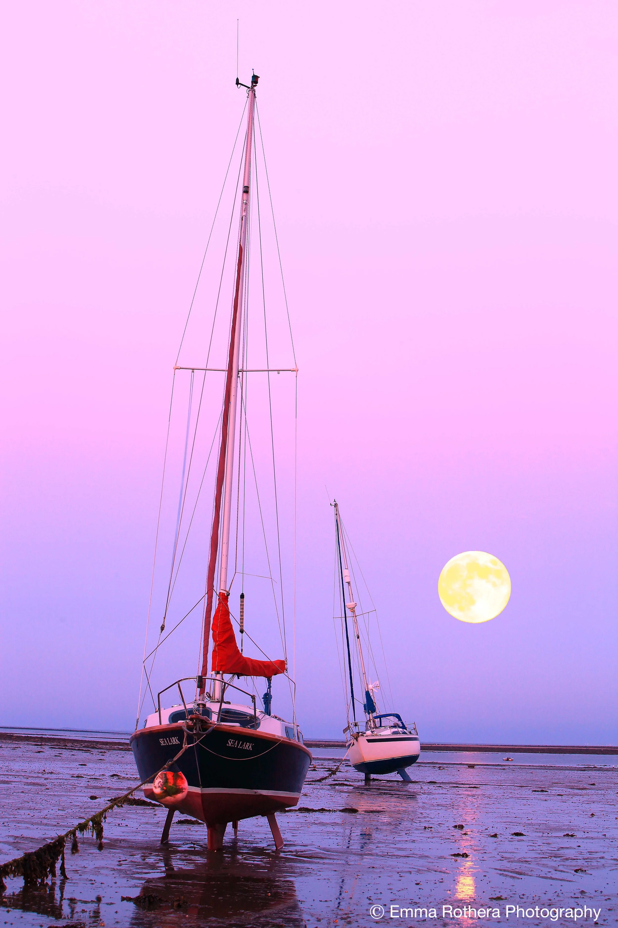 May's Full 'Flower' Moon over Lindisfarne Harbour Boat's
