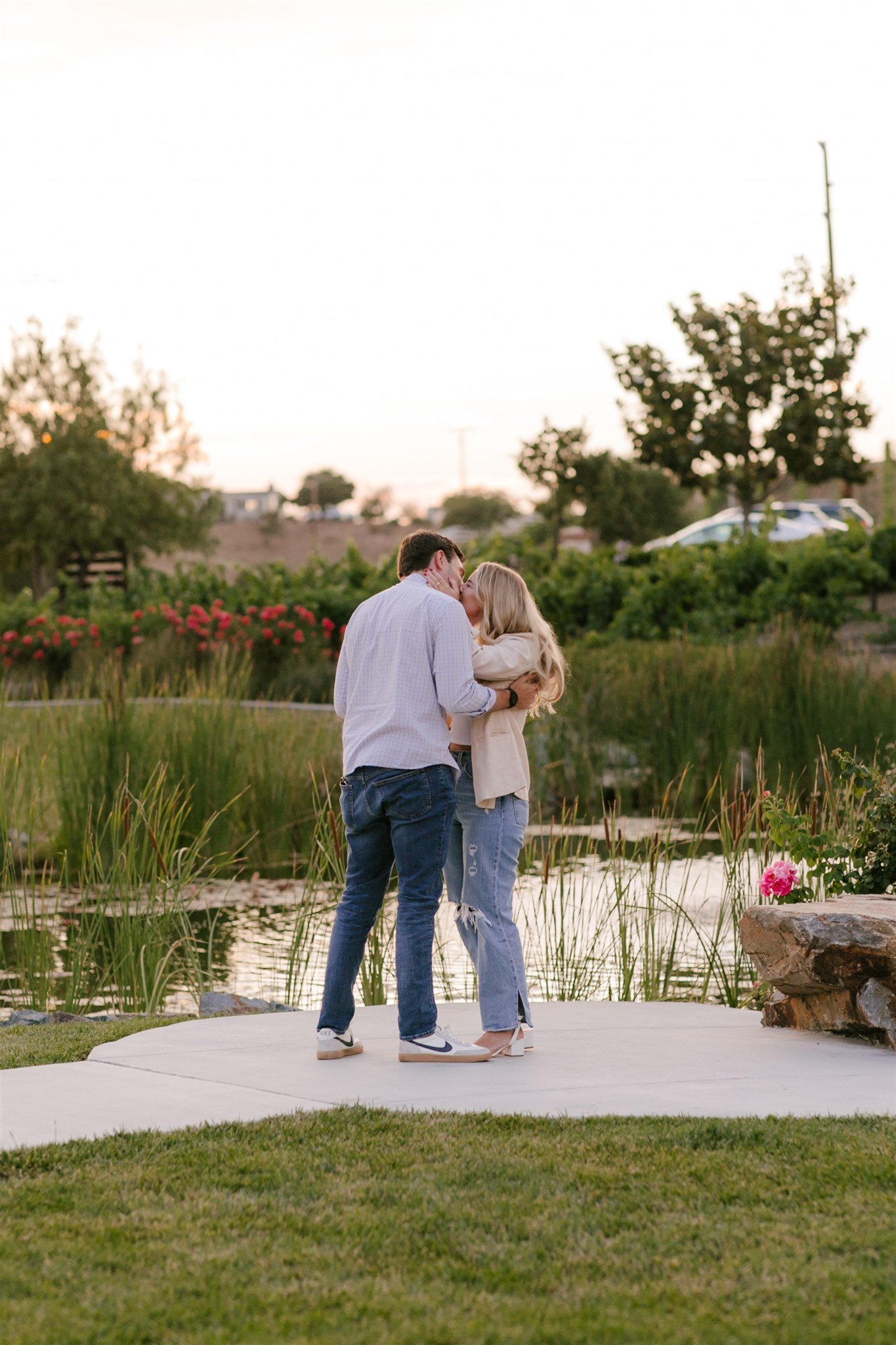 surprise proposal at temecula winery with sunset