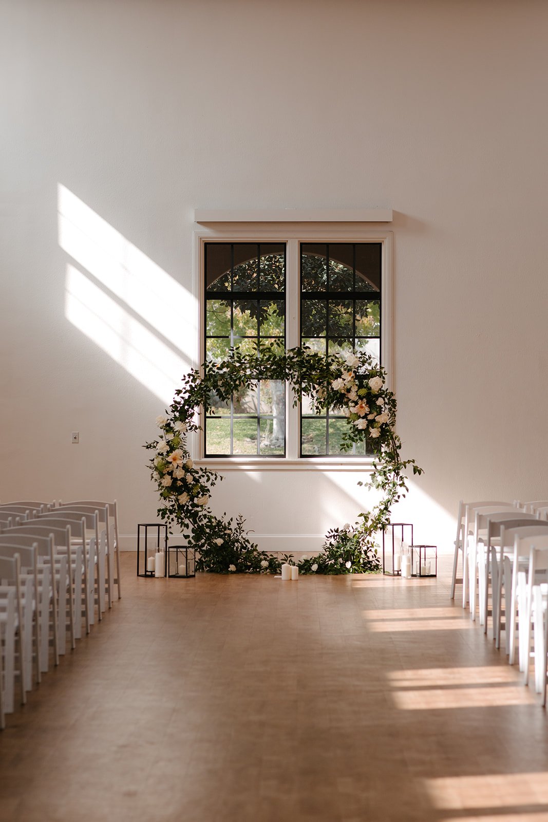 ceremony space with floral circle arch