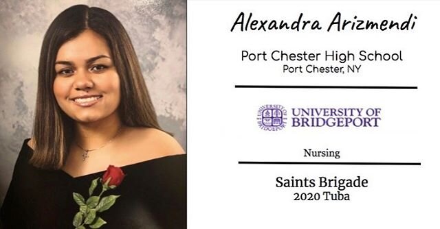 Next up on our Senior Spotlight, Ms. Alexandra Arizmendi! Starting out in color guard with the corps she eventually transitioned into our tuba line and has become a 🌟! Let&rsquo;s send her off with some big congratulations as she starts her new chap