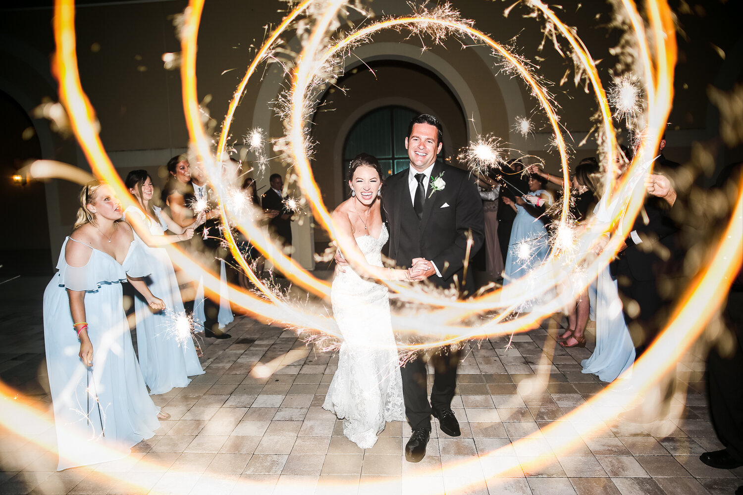 bride and groom sparkler exit