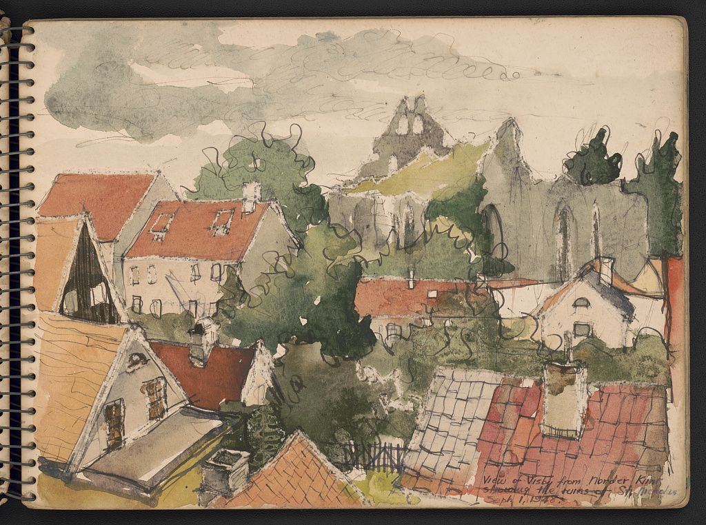"ruins of St. Nicholas." Sketch is one of the last entries in sketchbooks. 