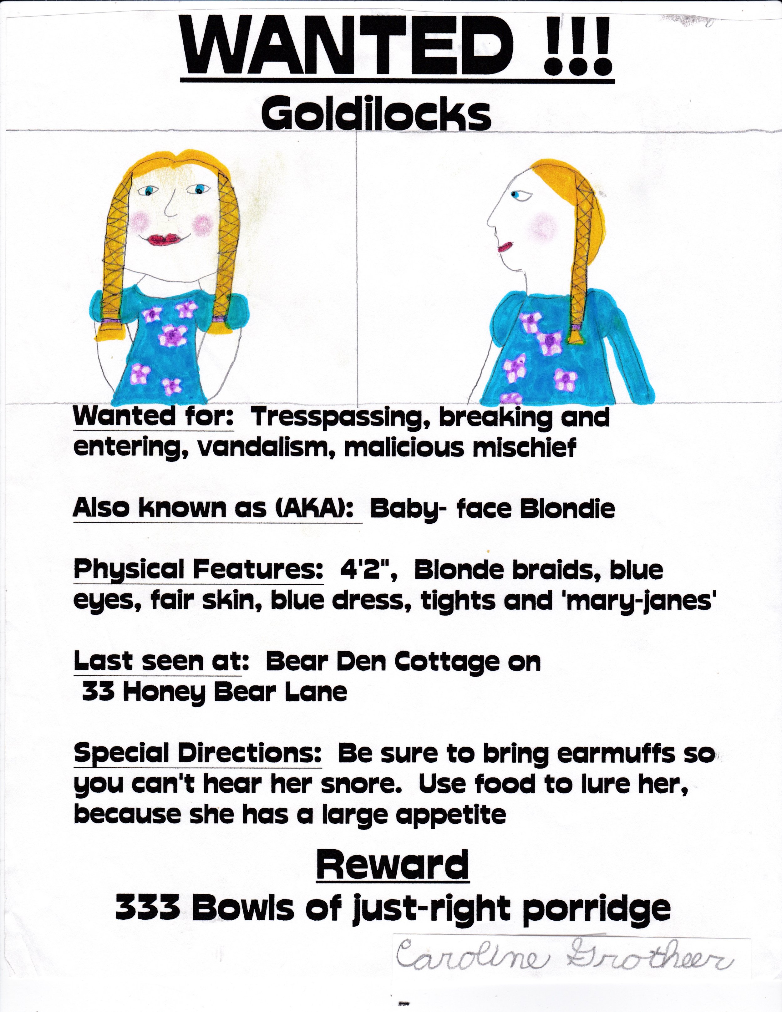 By Caroline Grothier, 4th grade, circa 2000. 