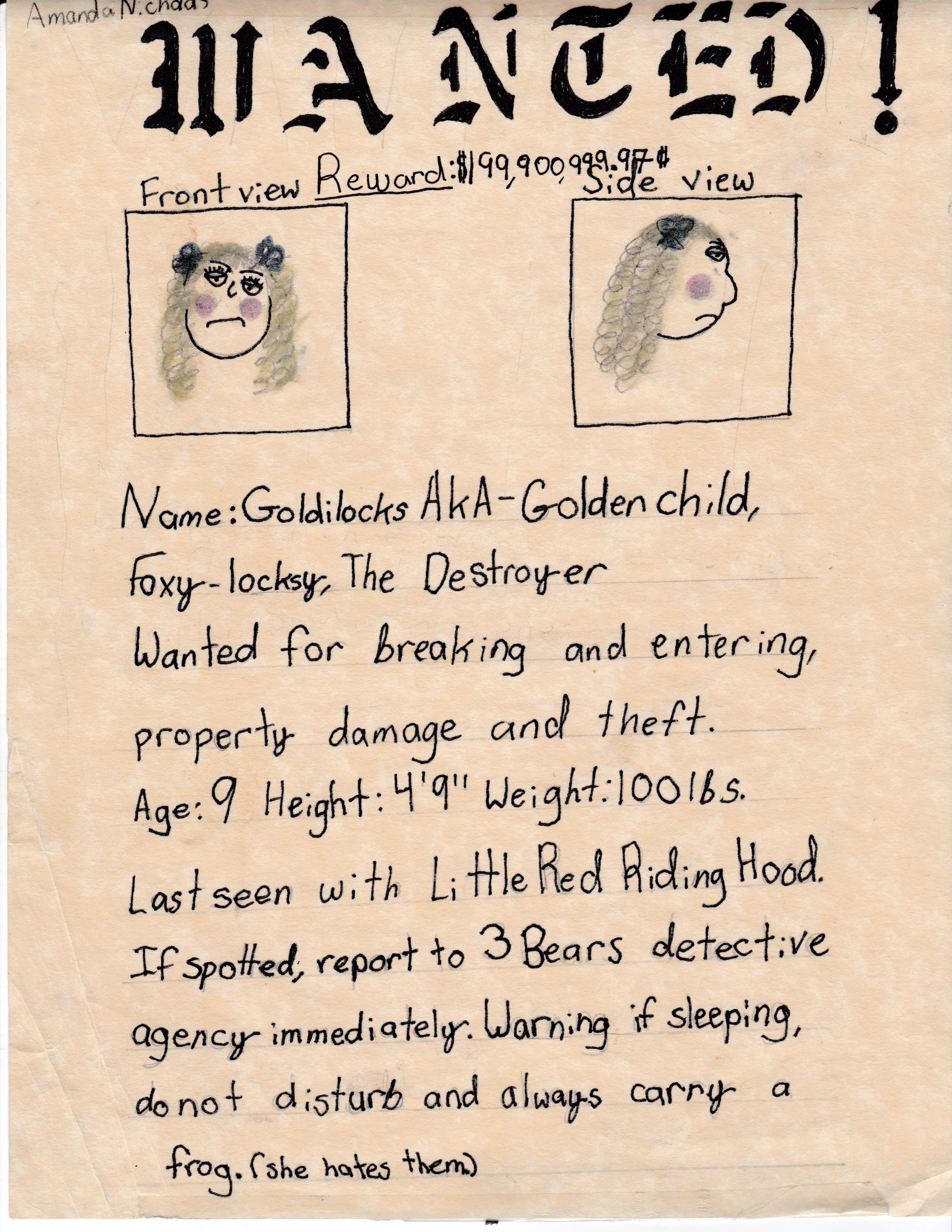 By Amanda Nichols, 4th grade, circa 2000. 