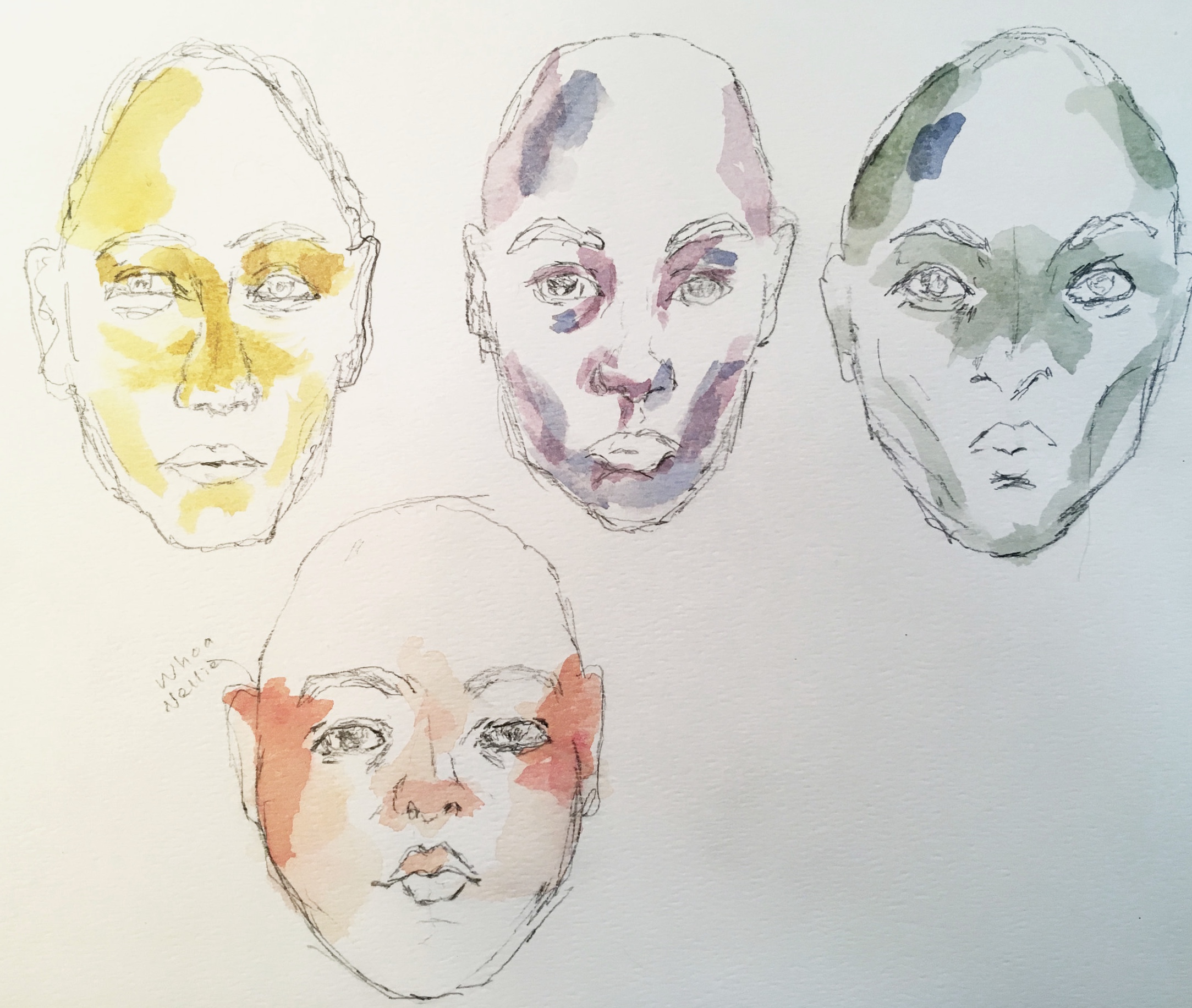 This was the practice sheet from the class, a primary-colors-only + one-palette that intrigues me. She guided us through each stage of color, then we combined the four layers. It’s fun and I am hooked.
