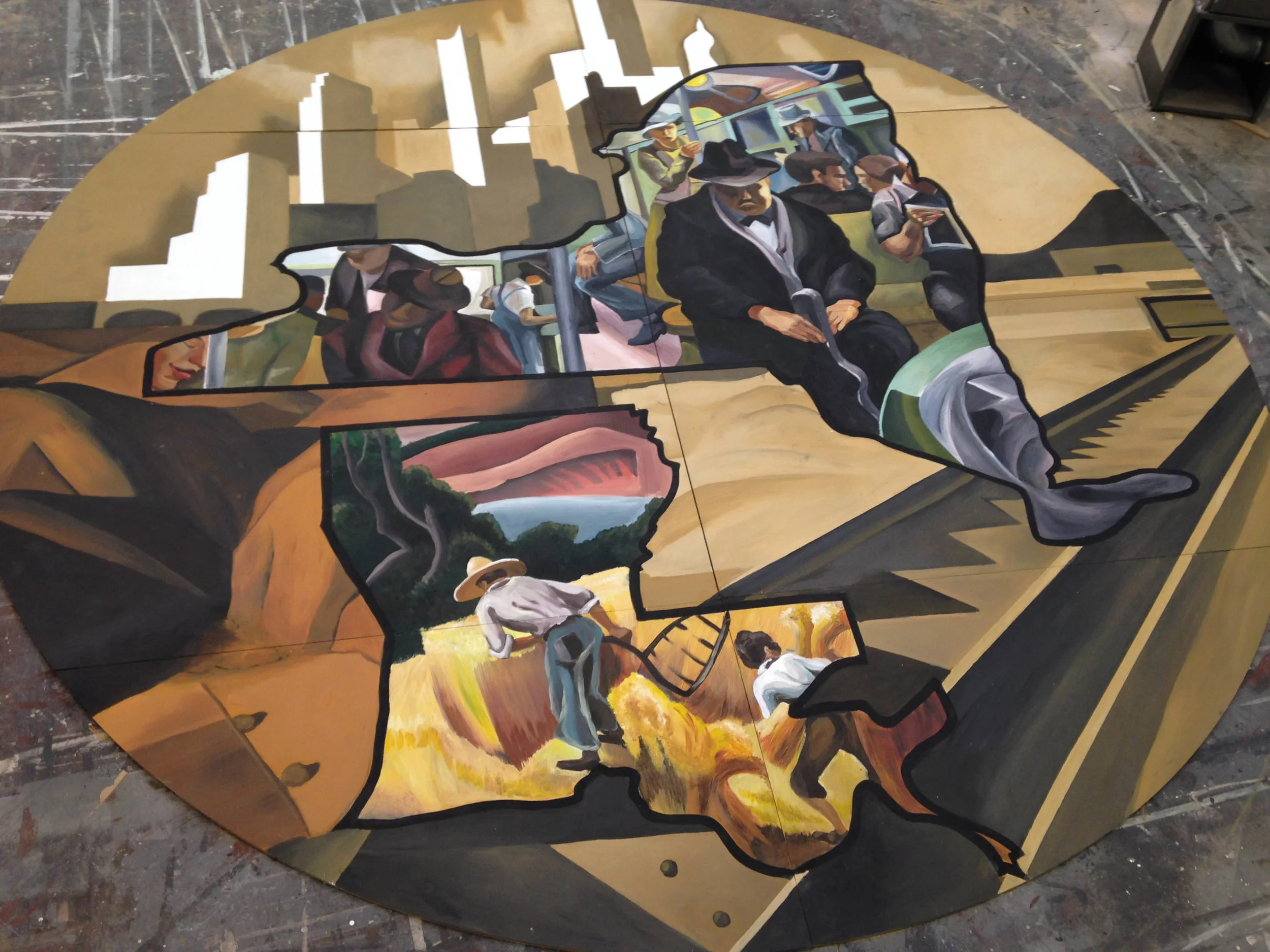  Floor design inspired by WPA paintings 