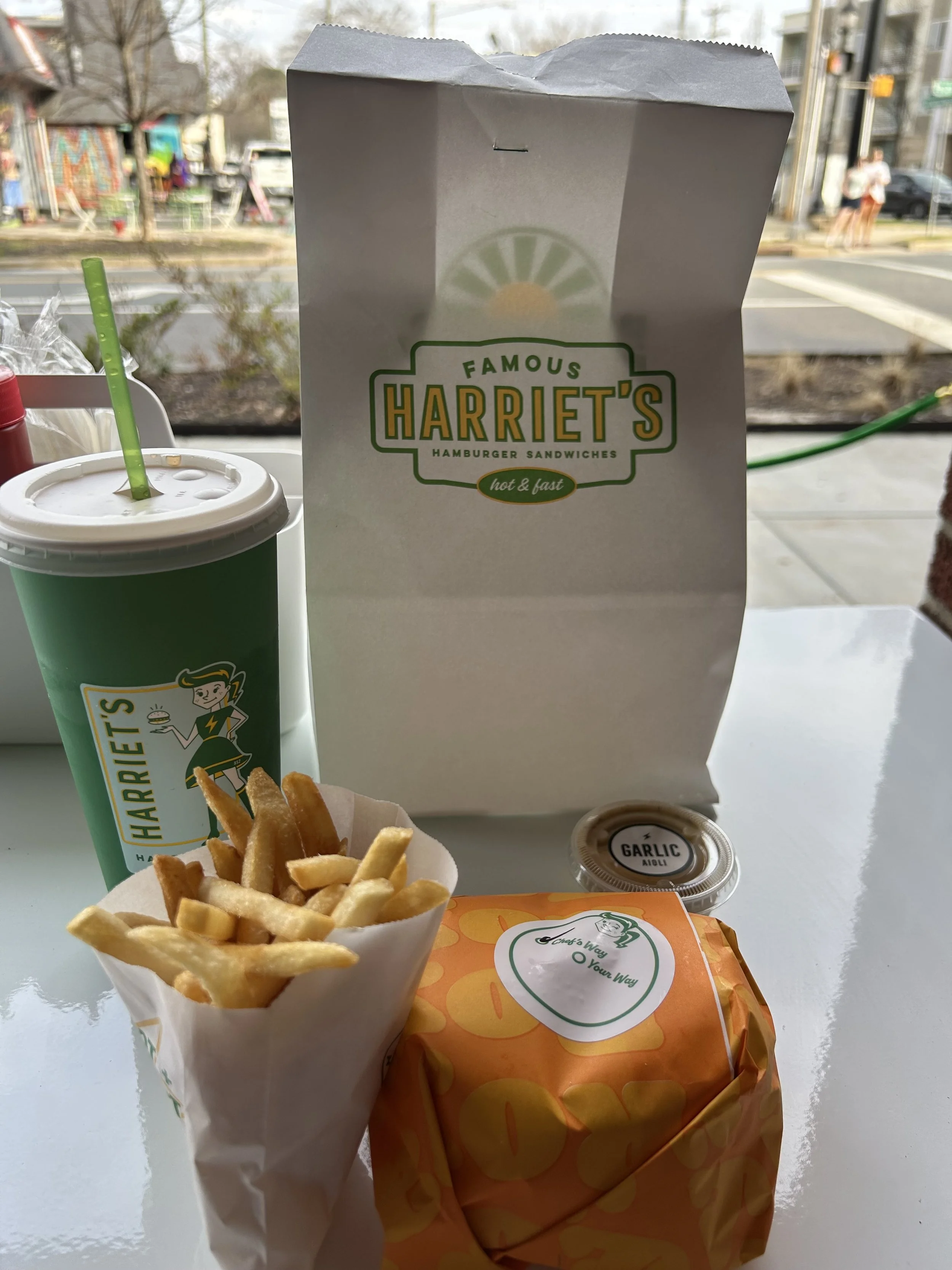 Burger, fries and a soda at Harriet's Hamburgers Plaza Midwood