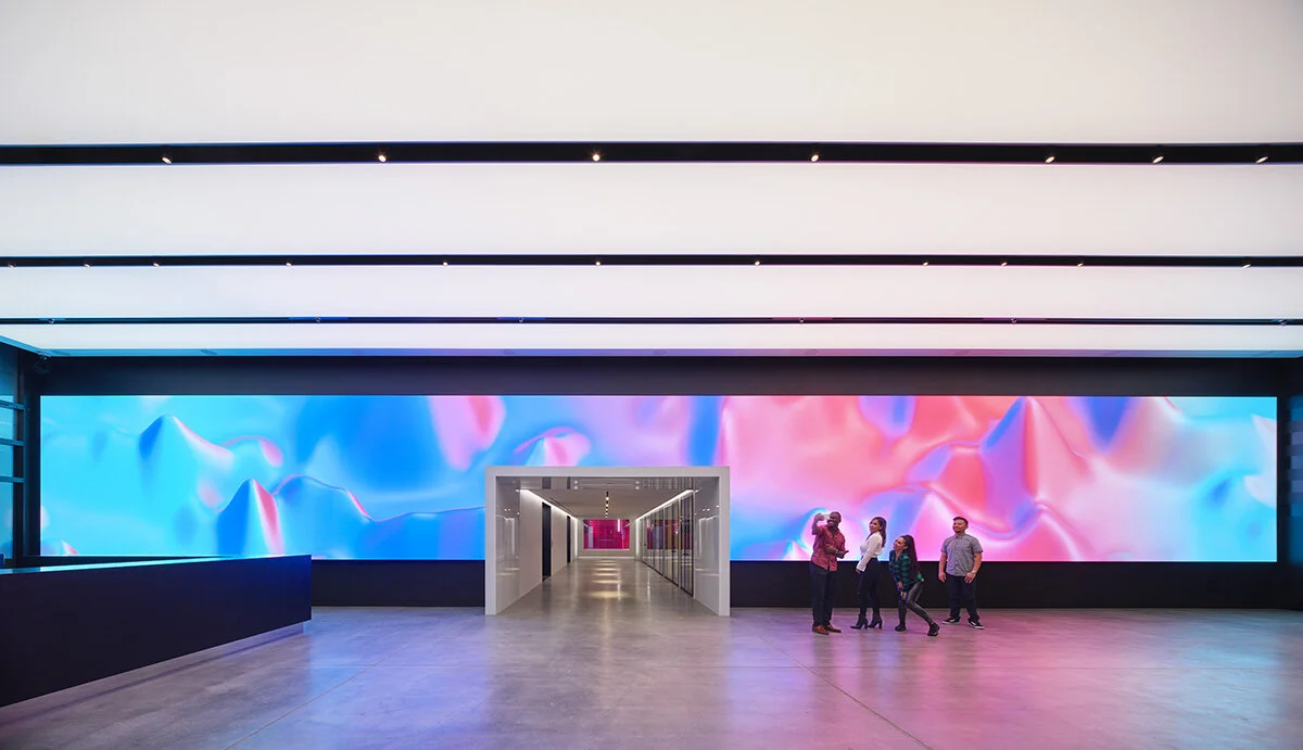 An immersive digital wall at TikTok’s Los Angeles HQ designed by Gensler.