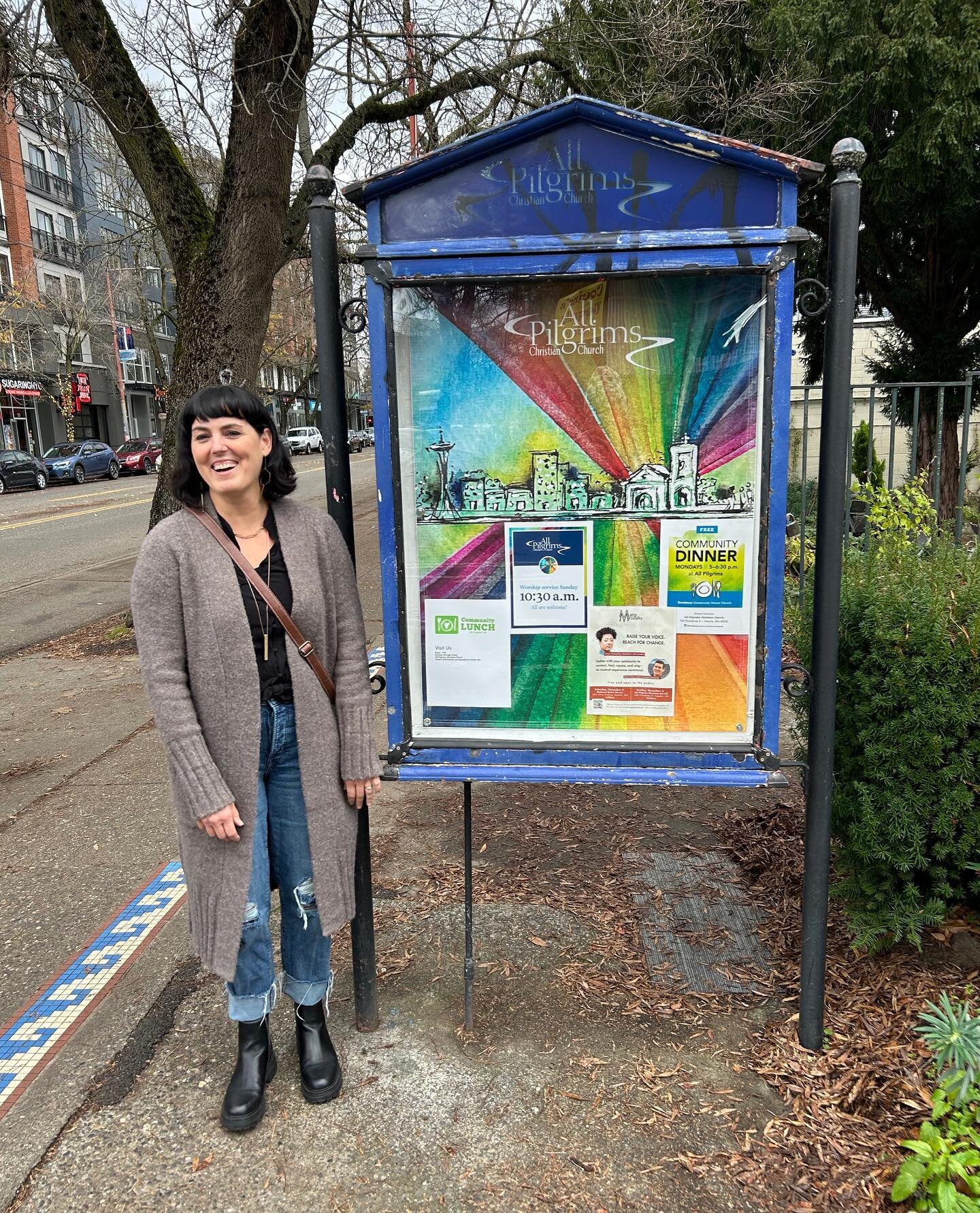 So excited to use my art to brighten up Broadway! I had no idea this painting from almost a year ago would come in handy for some new signs at All Pilgrims! I hope this art helps communicate the openness of a community where LGBTQIA+ people are fully