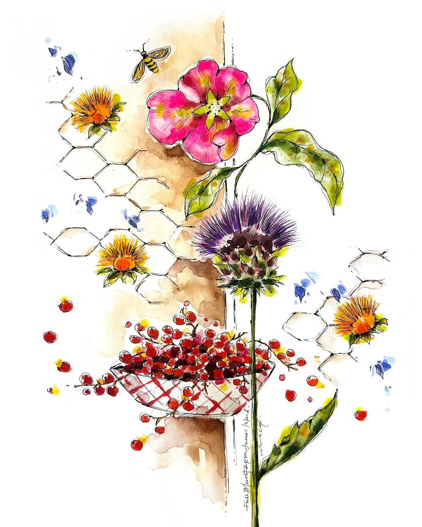 @fullbloomfarm&mdash;brimming with beauty and bounty! Make this stop if you go to Lummi Island! Just discovered when I was there last week with family. 💗
&bull;
&bull;
&bull;
#watercolor #watercolorpainting #pen #marker #lummiisland @fullbloomfarm @