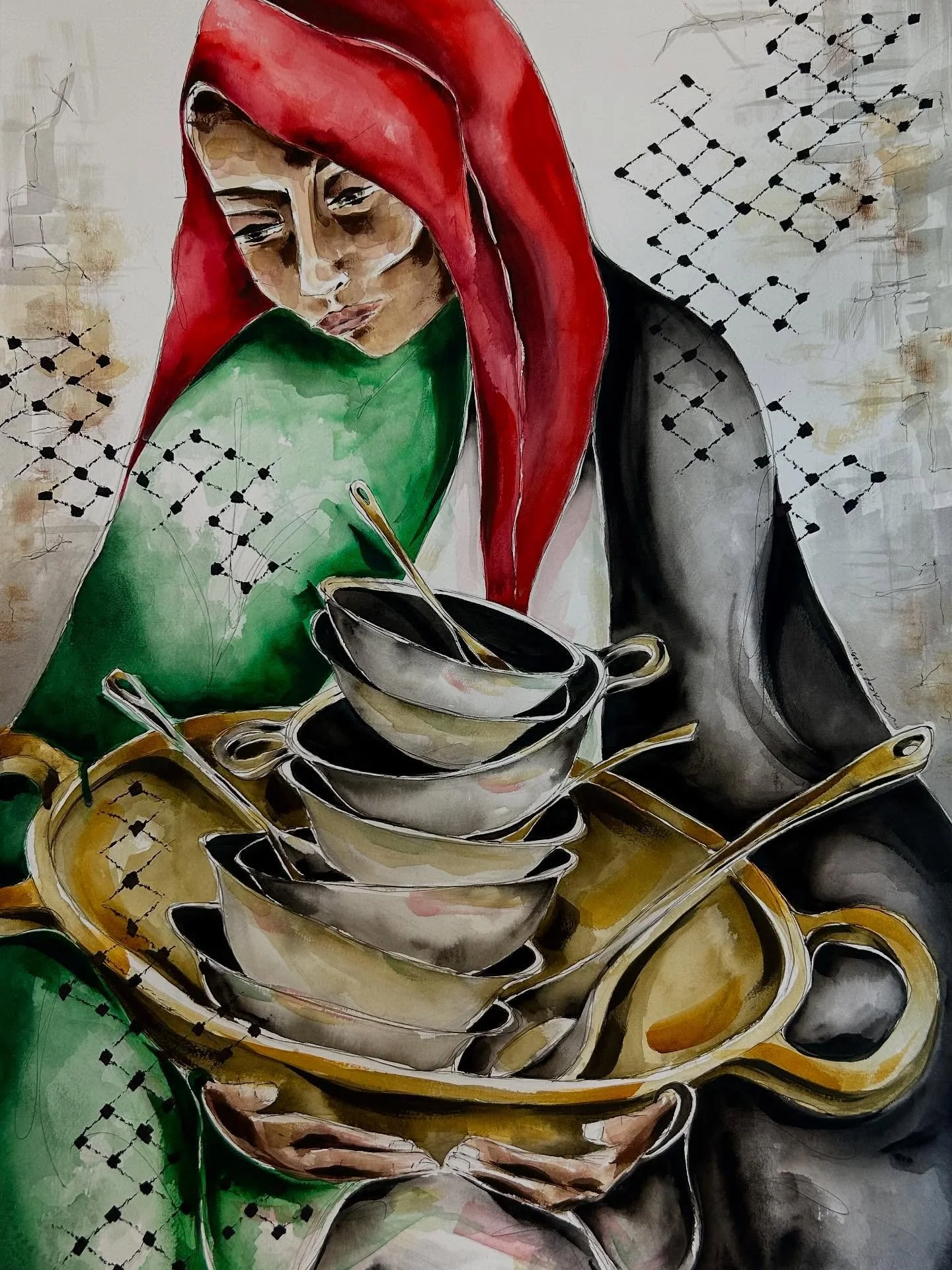 Join the Global Strike for Gaza. Every Thursday&mdash;buy nothing. More info at @globalstrikegaza &amp; @humantiproject. 

I created this pen and watercolor painting after being inspired by @maisarart drawings and  @saher_alghorra photos. 

Let Gaza 