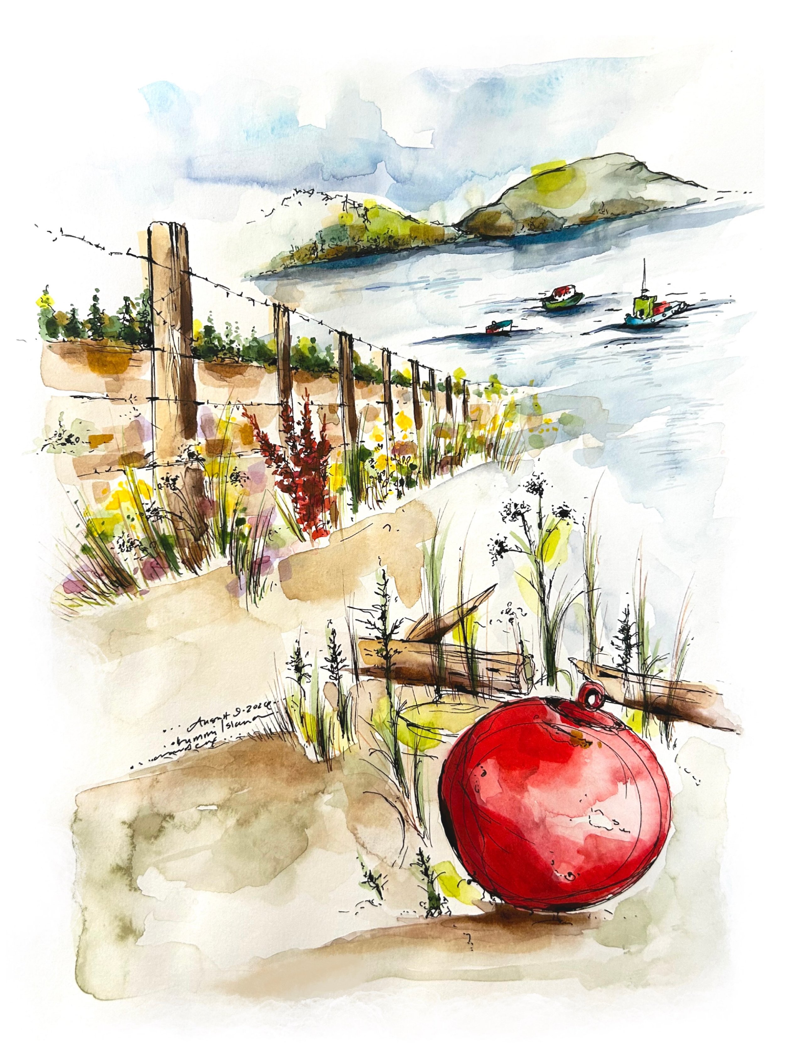 A trio of scenes from Legoe Bay on Lummi Island. Lovely running spot along the water with these views! 

Watercolor + pen.