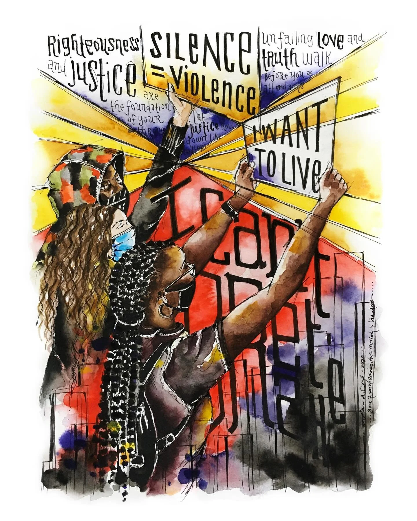 When @jemartisby was teaching about righteousness and justice in our class (⭐️⭐️⭐️⭐️⭐️ class!!) tonight and asked us to discuss Bible verses about justice that come to mind, I was immediately reminded of this painting I did in 2020 after participatin