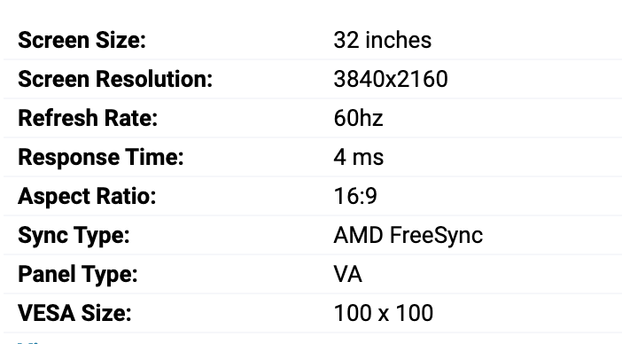 For Screen specifications, look for a table like this on the website and it will tell you everything you need to know. Sometimes you need to click a button or tab that says “specifications” or “specs”.