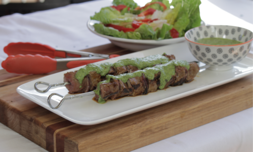 Kim Terakes's Beef kebabs with Argentinian chimichurri sauce