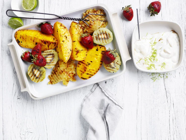 Grilled tropical fruit with brown sugar &amp; lime yogurt