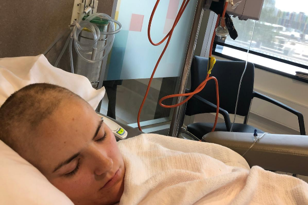 Katie in hospital battling Hodgkin Lymphoma