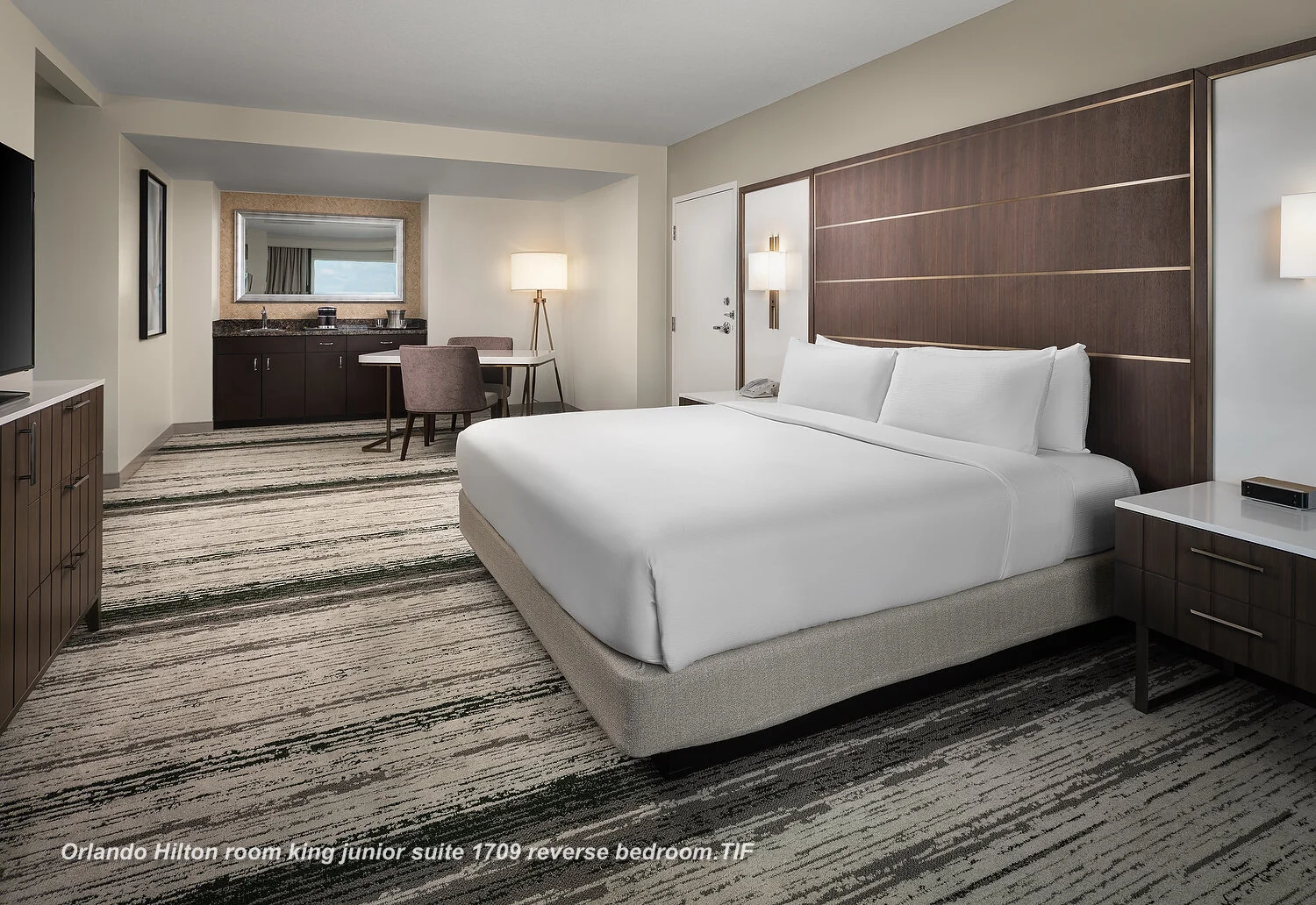 Orlando Hilton room king junior suite 1709 reverse bedroom.JPG