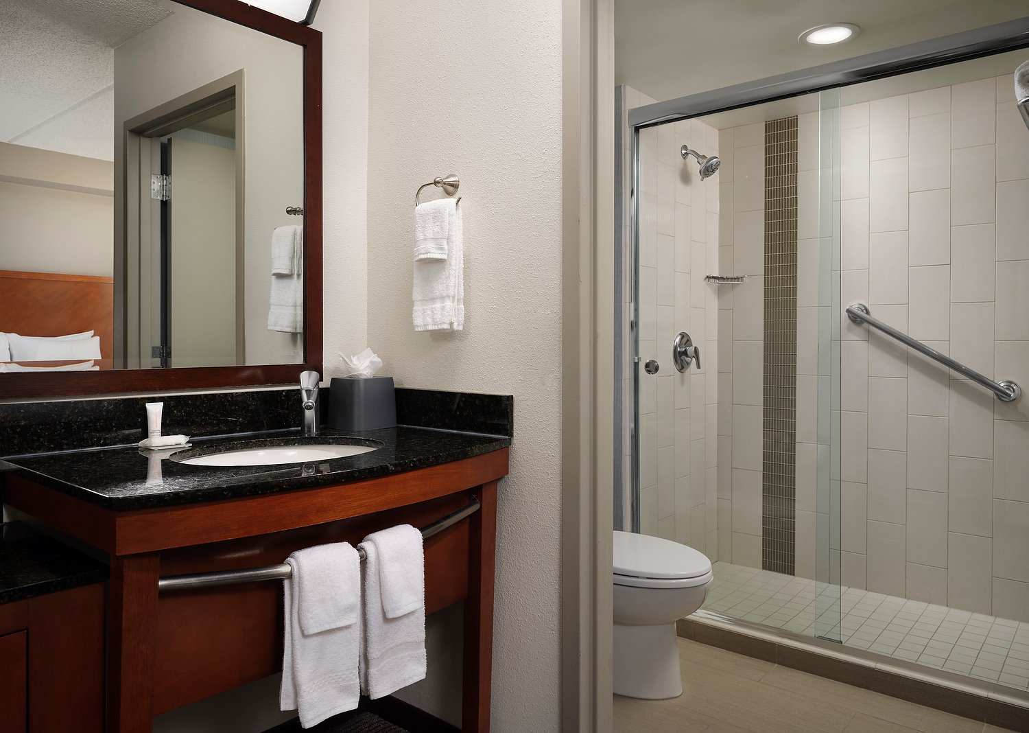 Dallas Plano Hyatt House room 623 king bathroom shower.JPG