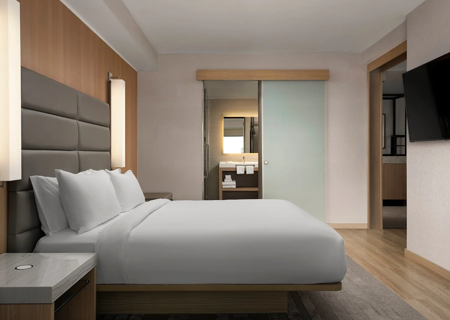 Phoenix AC Hotel room 1312 one bedroom suite bedrooom.JPEG