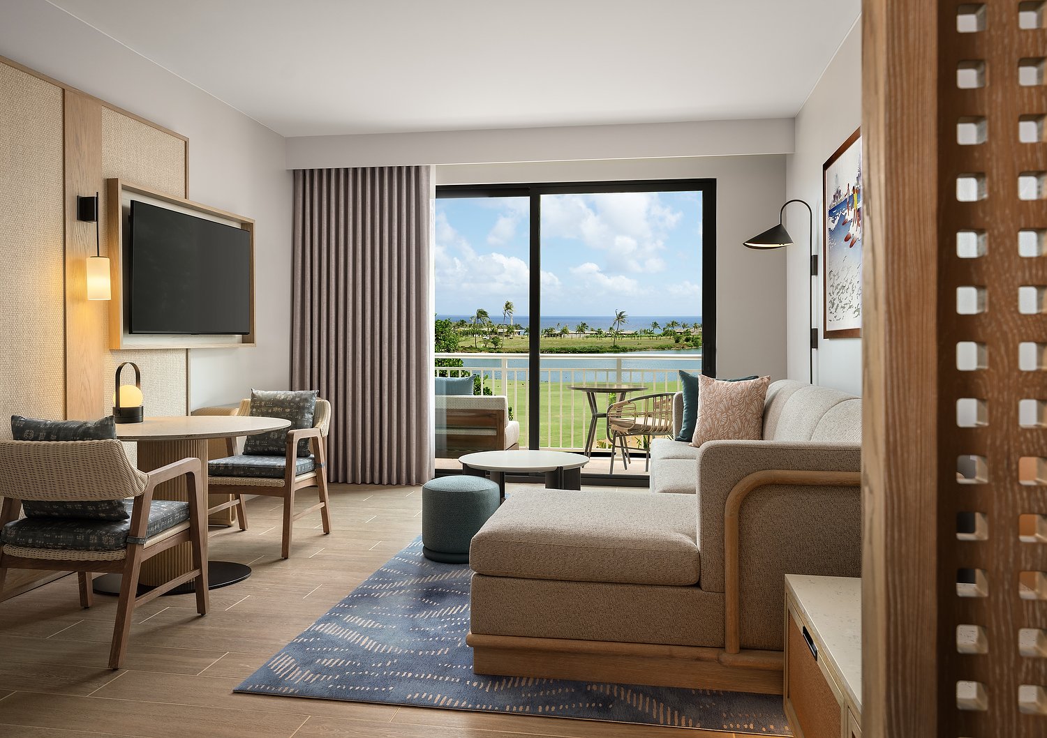 Kauai Hilton rm 203 King suite living room pool views4 ocean view GOLF COURS VIEW3.JPG