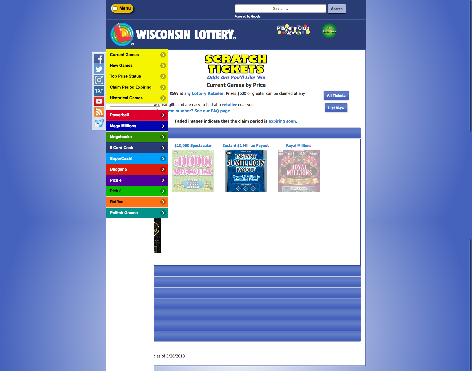 WI Lottery Instant Games