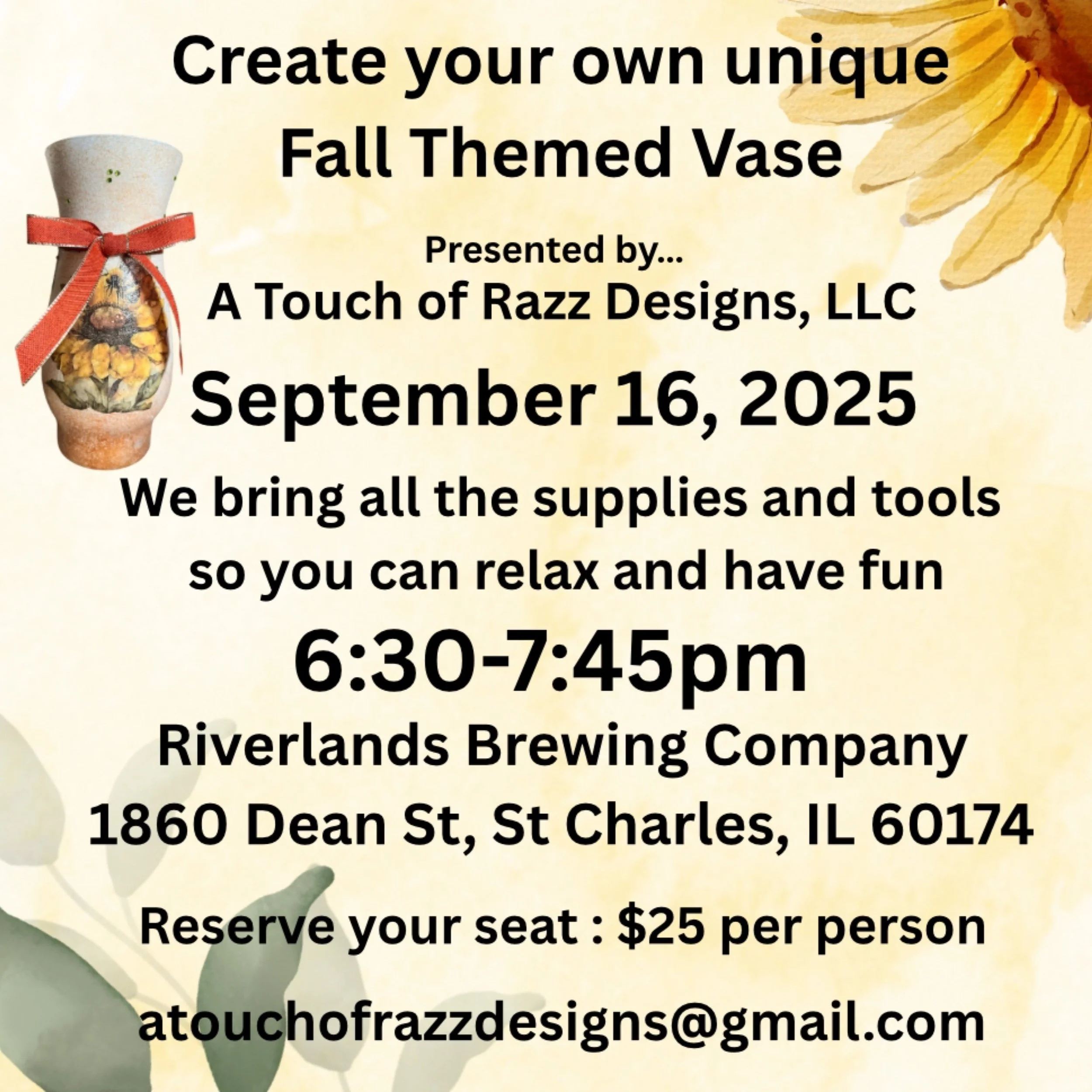 DIY Autumn Vase Class by Touch of Razz Design, Inc