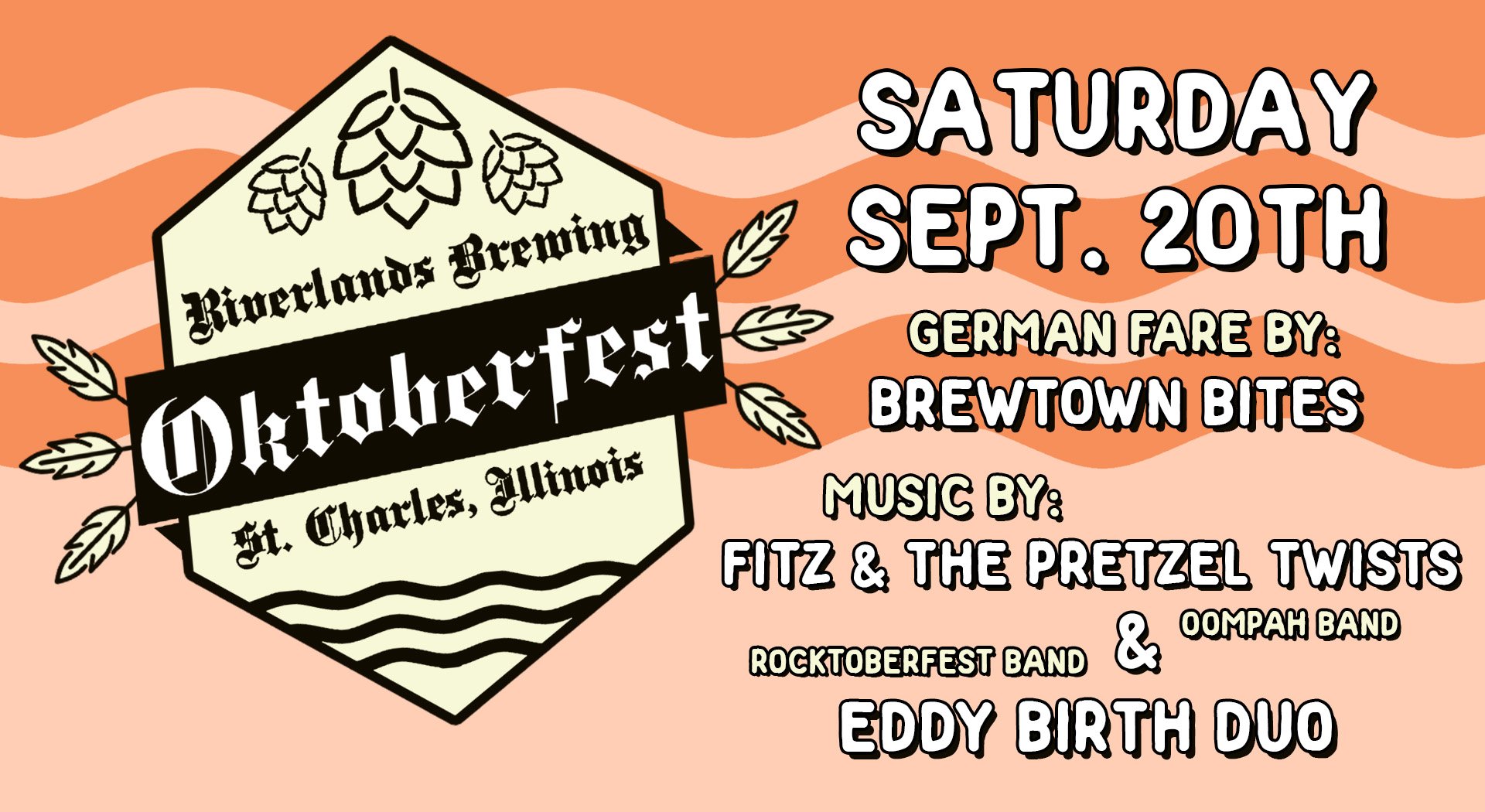 Flyer for our Oktoberfest Party on Saturday, 9/20, from 12pm to 10pm at our St. Charles brewery!