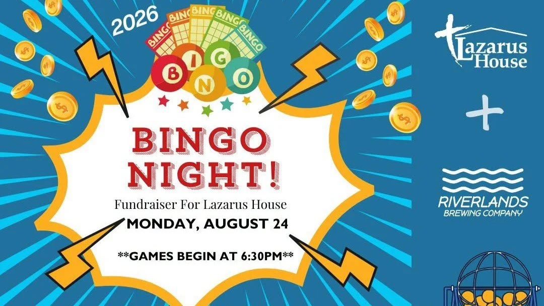 Lazarus House Charity Bingo Night on Mon, August 24th with the Waffadilla food truck!