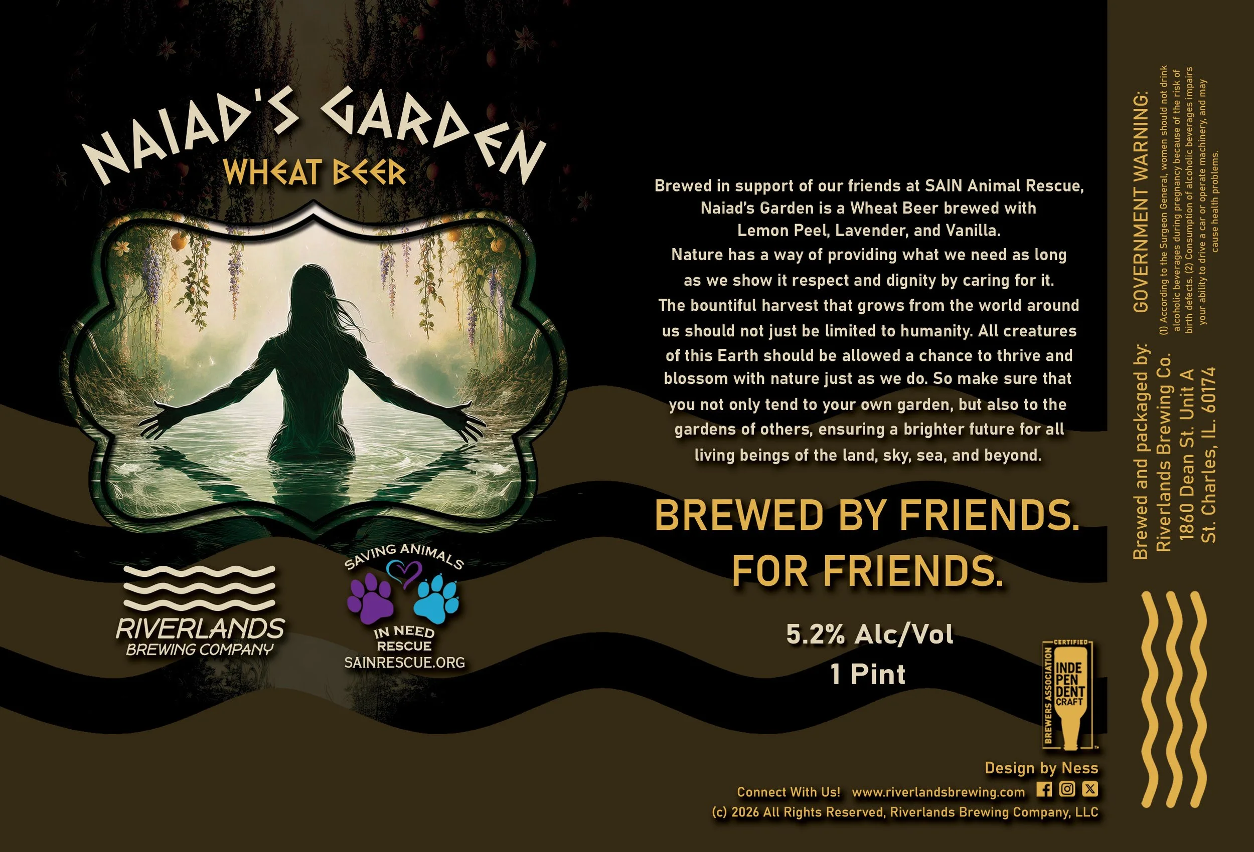 Naiad's Garden Wheat Beer label for this Friday's release at Riverlands at noon!