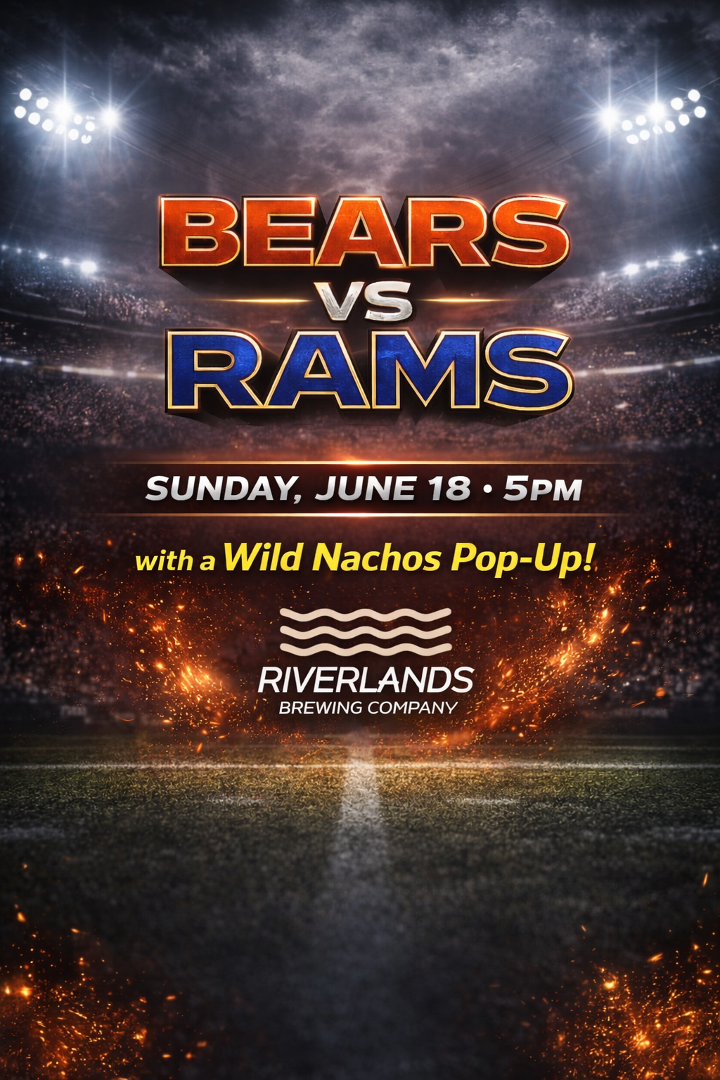 Bears/Rams Playoff Watch Party with Wild Nachos food pop-up starting at 5pm on Sunday, 1/18!