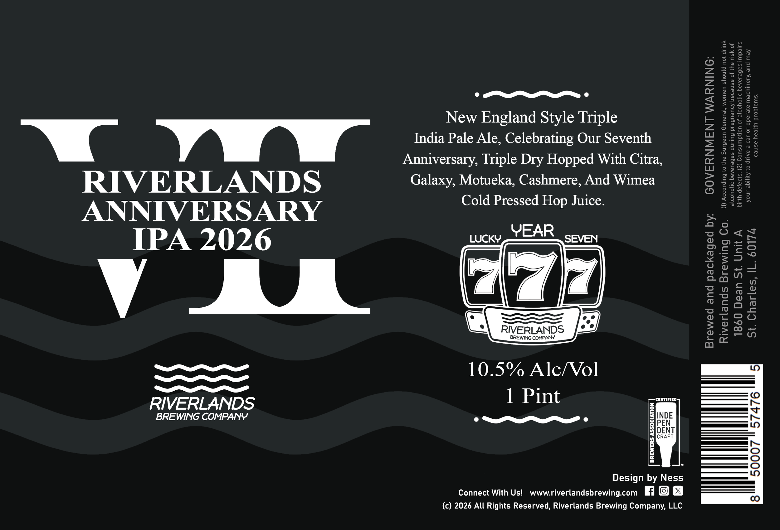 Label for Riverlands Anniversary IPA 2026!