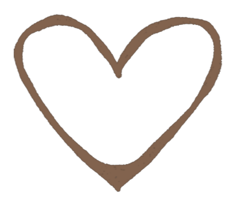 Corazón dibujado con línea color marrón sobre fondo negro.