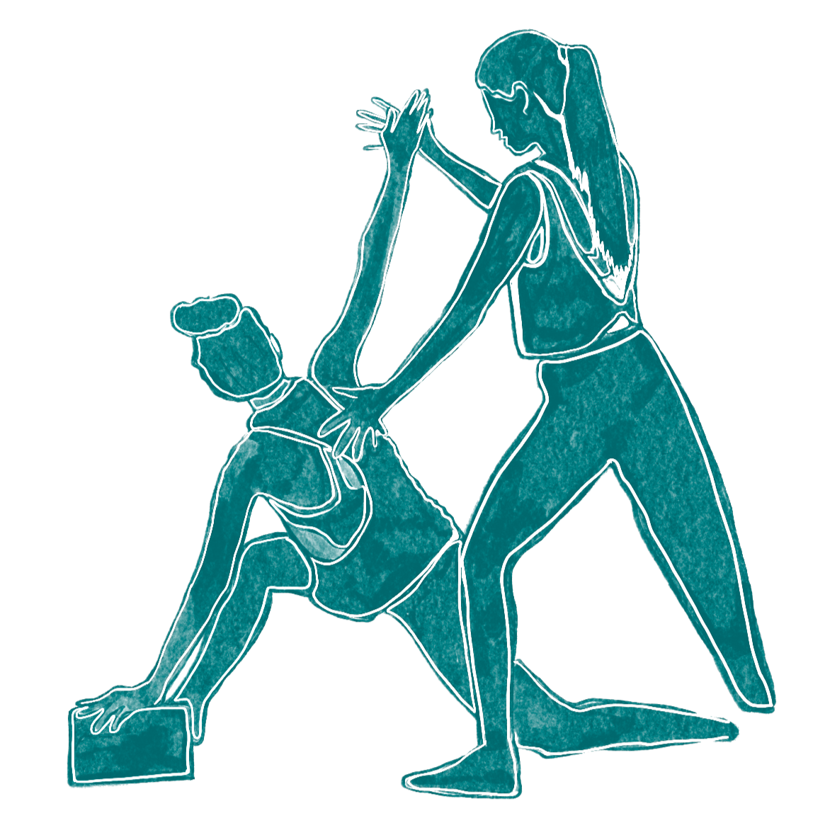 Dos mujeres hacen ejercicio de calistenia en un parque, una está en una posición de flexión en un bloque de entrenamiento y la otra una en una posición de apoyo con las manos en el suelo y el pie en el bloque.