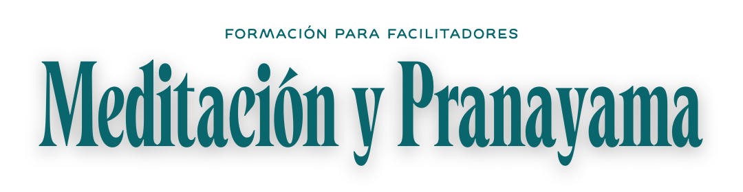 Texto que dice 'Meditación y Pranayama' en letras grandes y azules sobre fondo blanco.