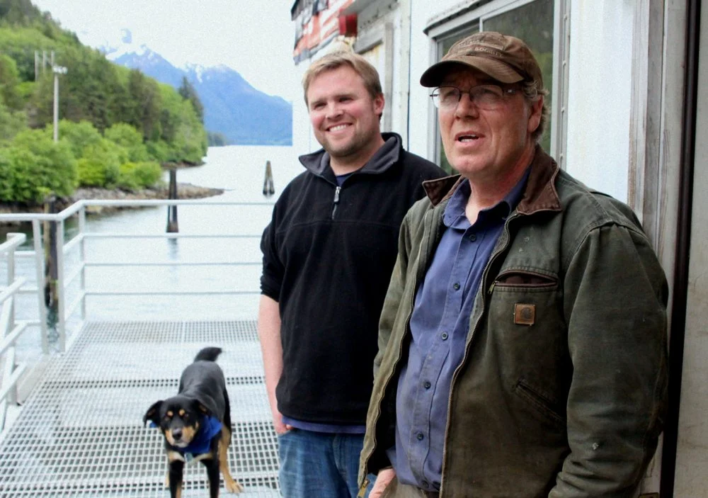 Ben Blakey and Pat Glaab on Northline Seafoods's "SM-3" barge during summer of 2017. Photo by Rob Woolsey with KCAW/Raven Radio