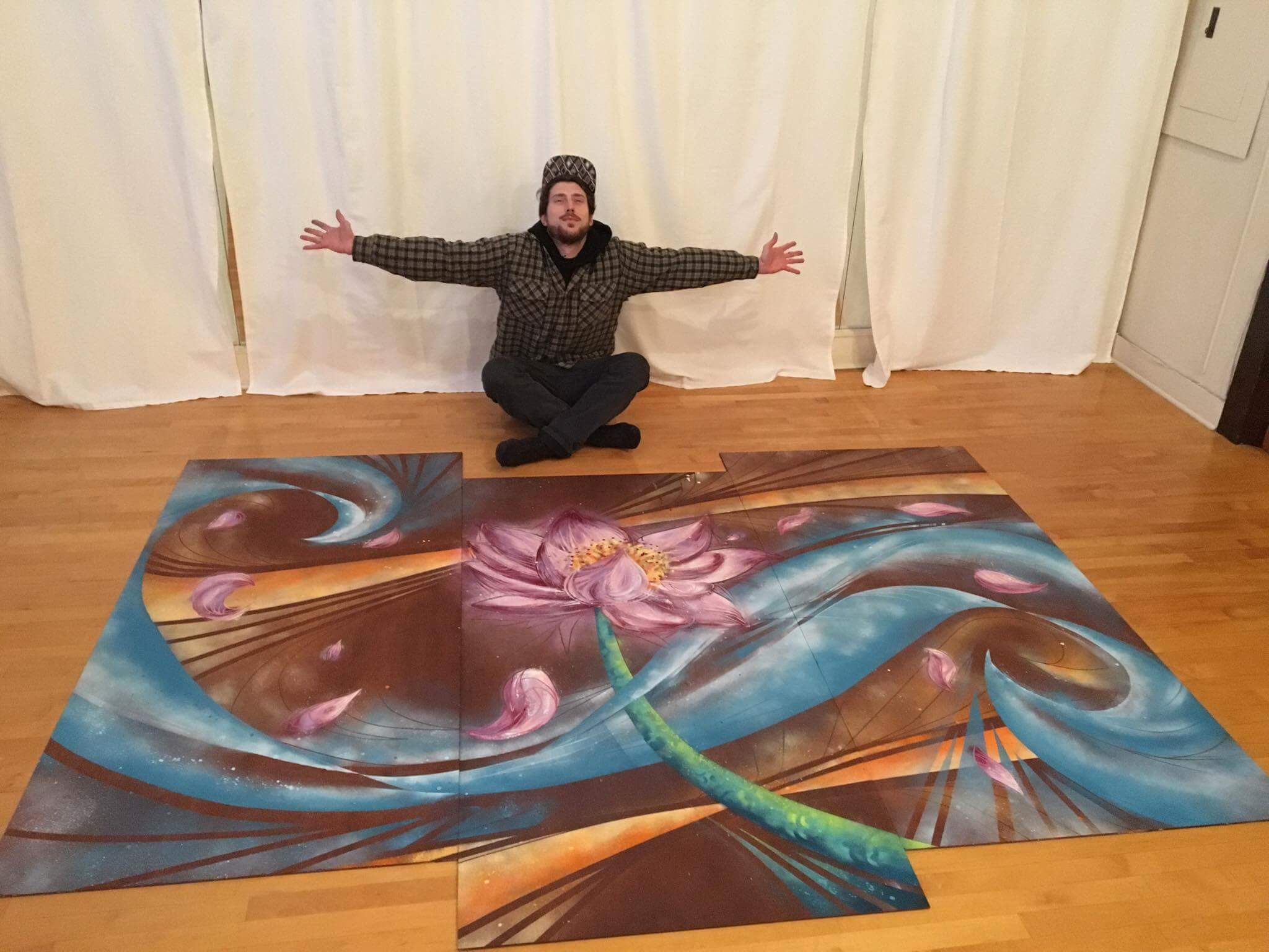 “Cosmic Lotus” | Acrylic Aerosol, on wood panel, 4’x9’ (2017) | Yoga NW Portland, OR