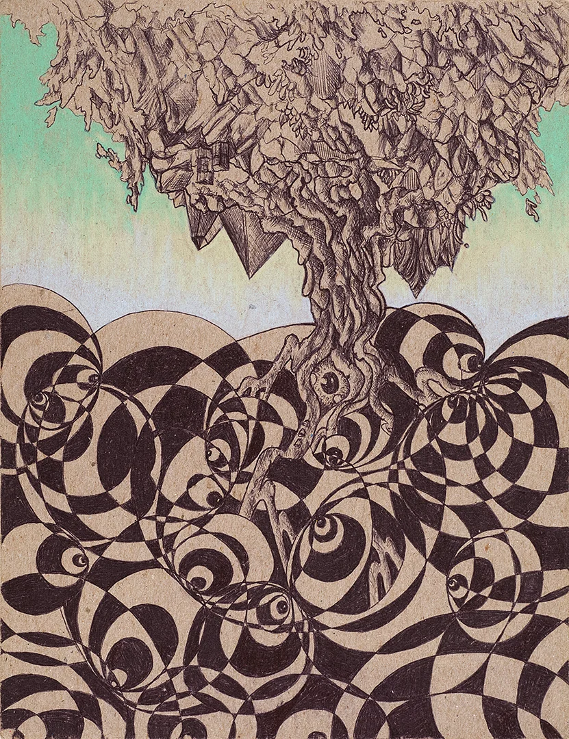 2-D Life- Ballpoint Pen, Colored Pencil on Cardstock. 8.5” x 11”. Prints Available