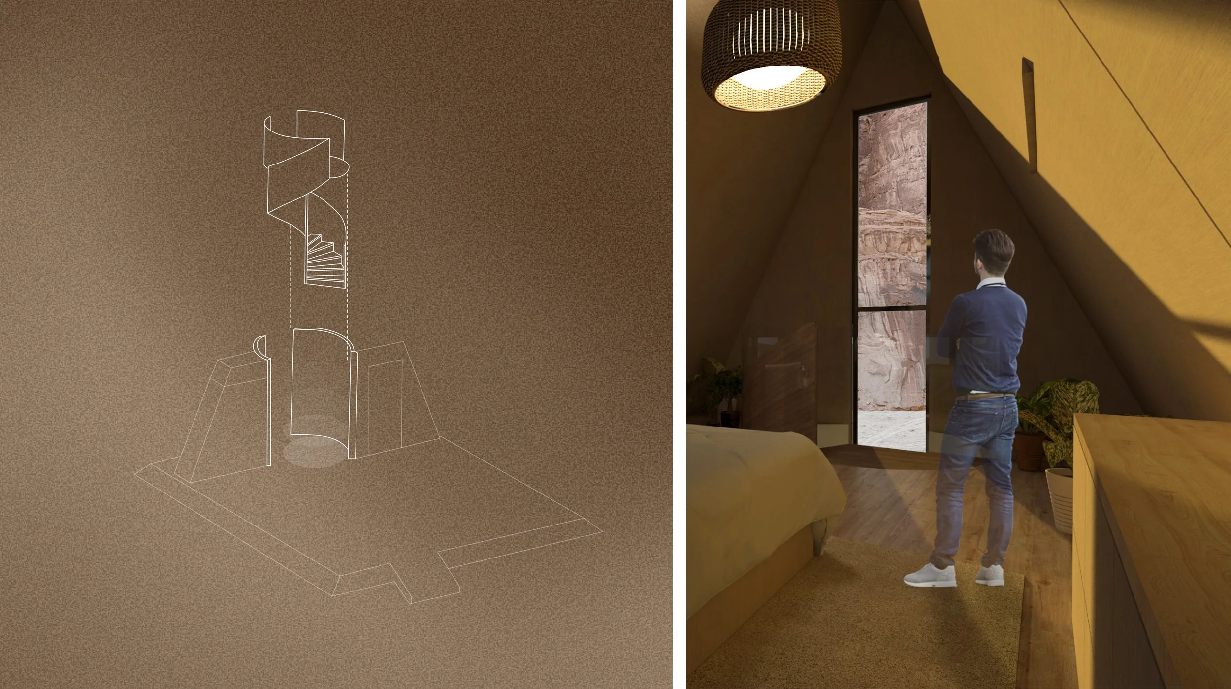 Diagram // Keeping the mountains view as the main focal area, using glass as a source of materials for the railings.